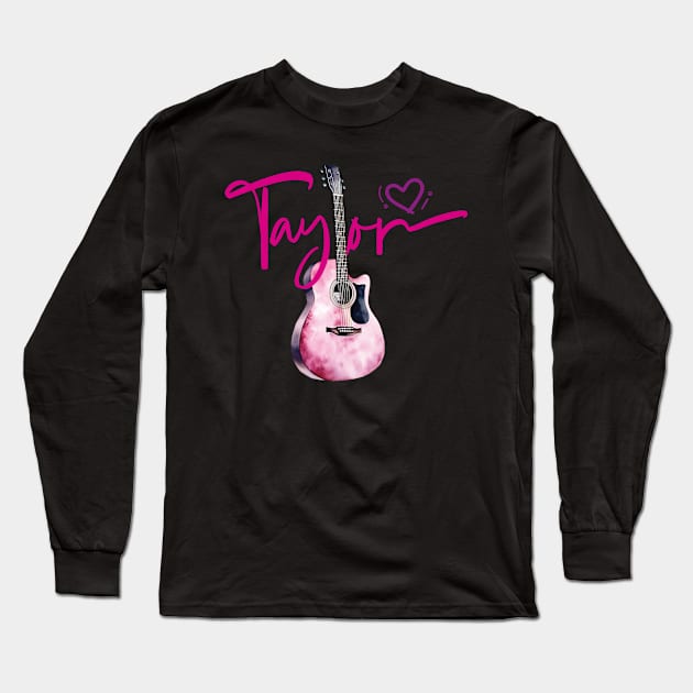 Taylor First Name I Love Taylor Girl Cute Guitar Long Sleeve T-Shirt by smartrocket